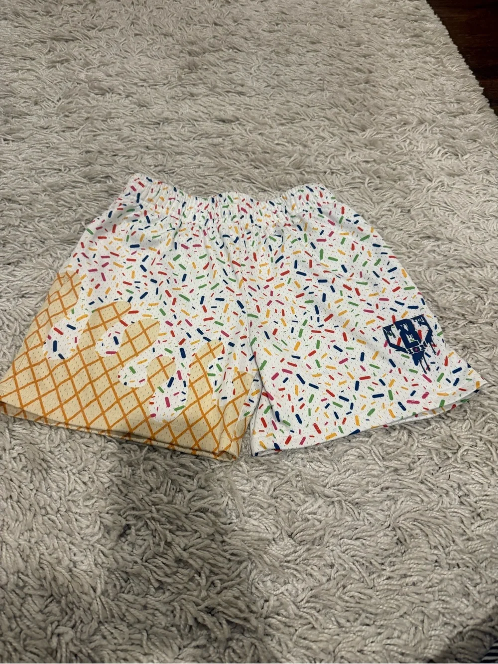 Kids White Ice Cream Cone Print Shorts with Colorful Sprinkles - Picture 1 of 3